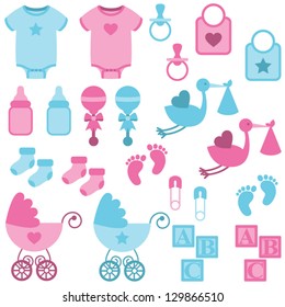 Vector Set of Boy and Girl Themed Baby Images