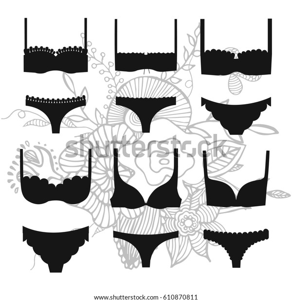 Vector Set Bra Panties Silhouettes Template Stock Vector (Royalty Free