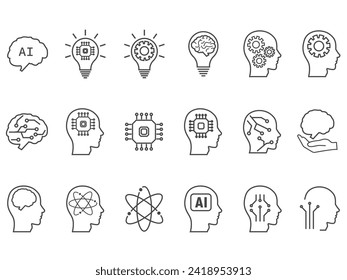 Vector set of brain and artificial intelligence icons. Set with innovation icons.