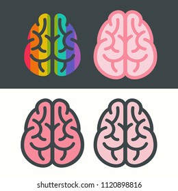 Vector set of brains icon. The brain is the color of the rainbow and the pink brain.