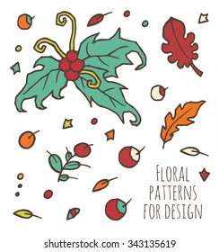 vector set of branches, leaves and berries for design