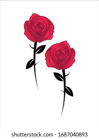 Vector set of branches of red roses isolated on a white background.