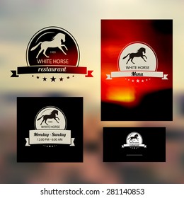 Vector set. Branding for restaurant "White horse". Logo, menu, business card, mode.