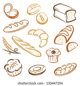 Vector set of bread and breakfast design elements. Bakery. 