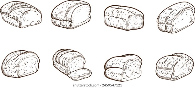 vector set of bread-Line - black and white, black line vector