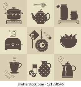 Vector set of breakfast food and devices icons
