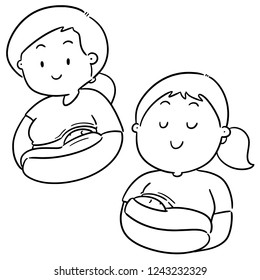 vector set of breast feeding mother and baby