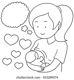 vector set of breast feeding mother and baby