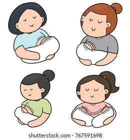 vector set of breast feeding mother and baby