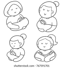 vector set of breast feeding mother and baby