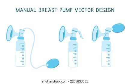 Vector set of breast pump clipart. Simple cute manual breast pump with breast milk flat vector illustration isolated on white background. Equipment for breastfeeding mother and baby cartoon style