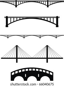 Vector  set of bridge black silhouettes - isolated  illustration on white background