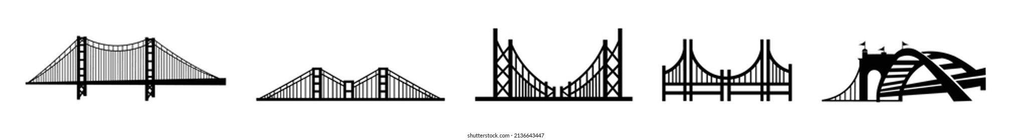 Vector set of bridge logotype for business.,Various types of bridges in perspective