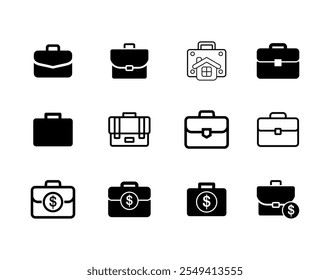 Vector set of brief case icons. Isolated briefcase symbols.