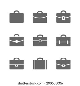 Vector set of Briefcase icons. Black Briefcase, suitecase and school case pictograms isolated on white.