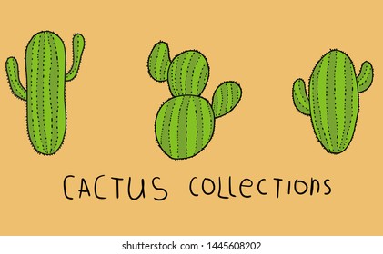 Vector set of bright cacti, aloe and leaves. Collection of exotic plants.