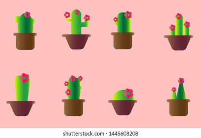 Vector set of bright cacti, aloe and leaves. Collection of exotic plants.