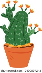 Vector set of bright cacti, aloe and leaves. Collection of exotic plants. Decorative natural elements are isolated on white. Cactus with flowers.