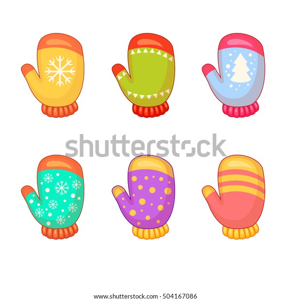 Vector Set Bright Cartoon Mittens Cute Stock Vector (Royalty Free