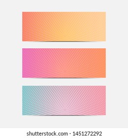 Vector set of bright color banner in minimalist modern style. Empty colorful templates. Trendy geometric design. Vector half tone effect.