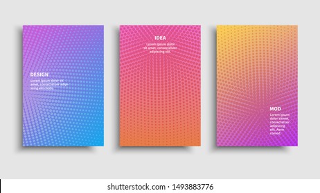 Vector set of bright colored templates in minimalist design Trendy geometric design. Vector half ton