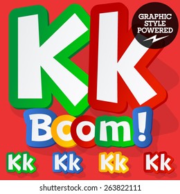 Vector set of bright colorful alphabet for children. Playful sticker font. Letter K