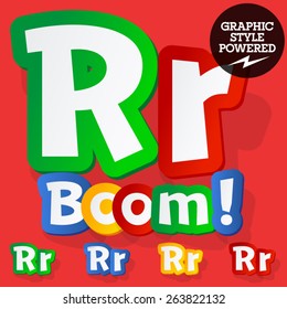 Vector set of bright colorful alphabet for children. Playful sticker font. Letter R