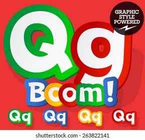 Vector set of bright colorful alphabet for children. Playful sticker font. Letter Q