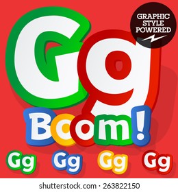 Vector set of bright colorful alphabet for children. Playful sticker font. Letter G