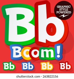 Vector set of bright colorful alphabet for children. Playful sticker font. Letter B