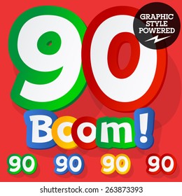 Vector set of bright colorful alphabet for children. Playful sticker font. Numbers 9 0