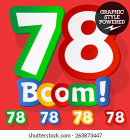 Vector set of bright colorful alphabet for children. Playful sticker font. Numbers 7 8