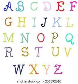 Vector set of bright colorful different letters. Stylish abc. Retro hand drawing font.