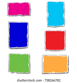 Vector set of bright colorful templates with torn paper edges. Space for text. 