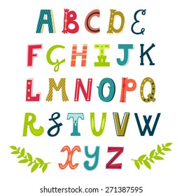 Vector set of bright different letters. Stylish abc. Retro hand drawing font.