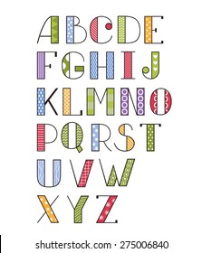 Vector set of bright different letters. Stylish abc. Hand drawing font. Cartoon alphabet. Vector abstract alphabet 