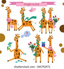 Vector set with bright flat giraffes