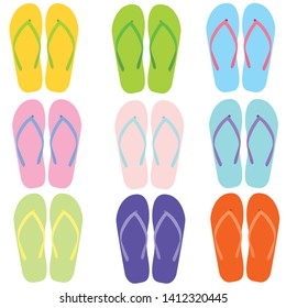 vector set of bright flip flops, icons