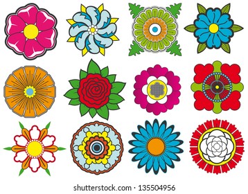 Vector set of bright flowers