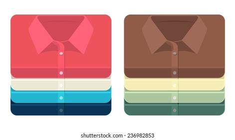 Vector set of bright folded shirts icons 