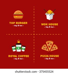 Vector set of bright food delivery and restaurant badges