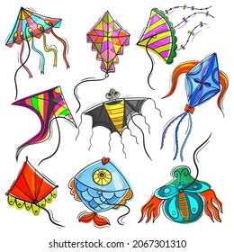 Vector set of bright kites for outdoor activities.