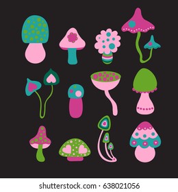 Vector set of bright mushrooms