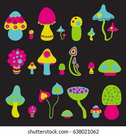 Vector set of bright mushrooms