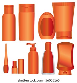 Vector Set of bright orange cosmetics packages (from my big "Cosmetic collection")