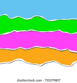 Vector set of bright pieces of paper with torn edges. Space for  text. 