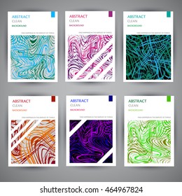 Vector set of bright retro Summer business, A4 posters, flyers and banner designs with stripes, calligraphic and typographic. Journal cards.