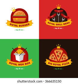 Vector set of bright royal food delivery and restaurant logos