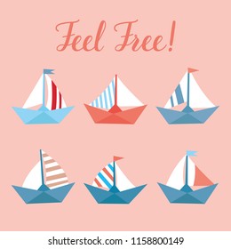 Vector set with bright ships. Childish elements