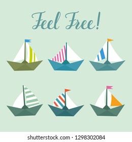 Vector set with bright ships. Childish elements